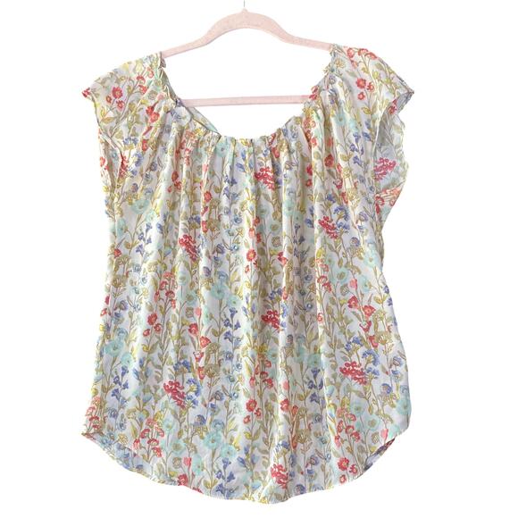 Lauren Conrad Womens Blouse Multicolor Floral Short Cap Sleeve Flowy Small - Picture 1 of 10